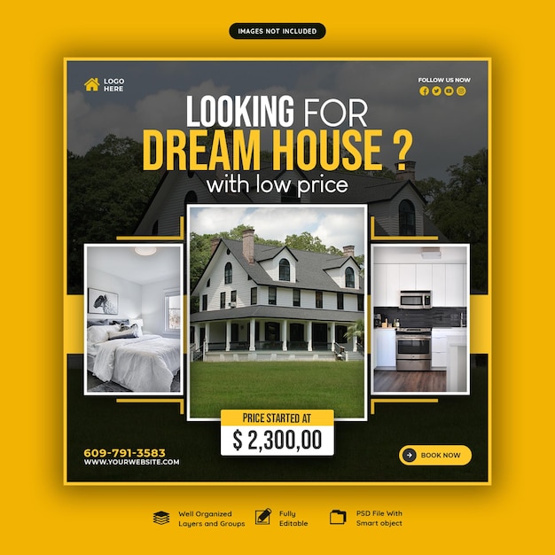 Real estate house property instagram post or social media banner template