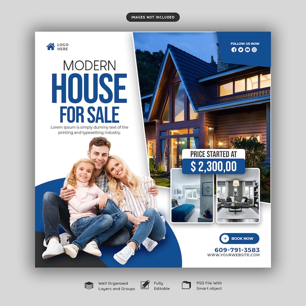 Real estate house property instagram post or social media banner template