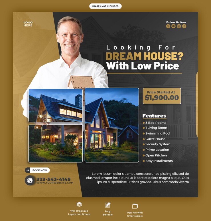 PSD real estate house property instagram post or social media banner template