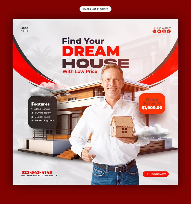 PSD real estate house property instagram post or social media banner template