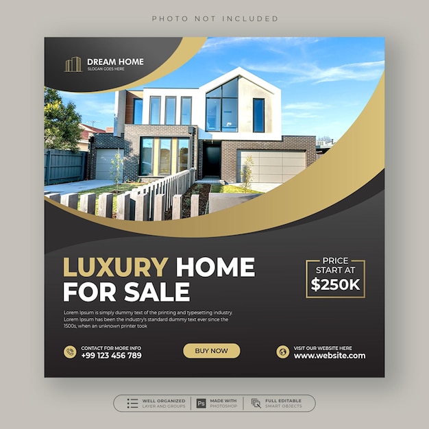 Real estate house property instagram post or social media banner template