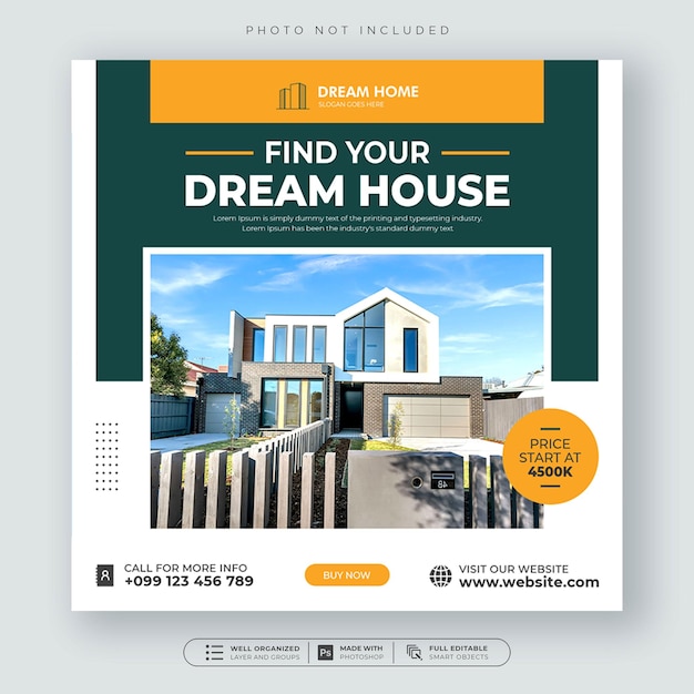 Real estate house property instagram post or social media banner template