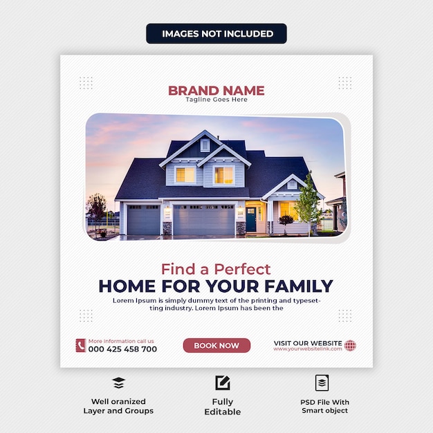 PSD real estate house property instagram post or social media banner template