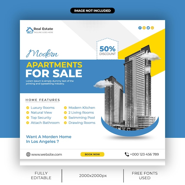 Real estate house property instagram post or square social media template