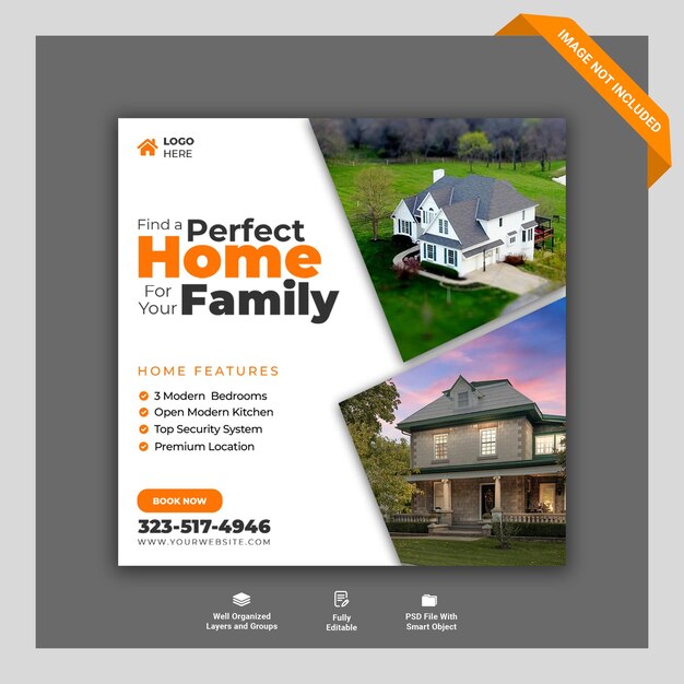 Real estate house property instagram post or square web banner template