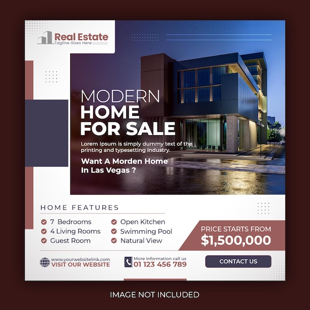 PSD real estate house property instagram post or square web banner  template