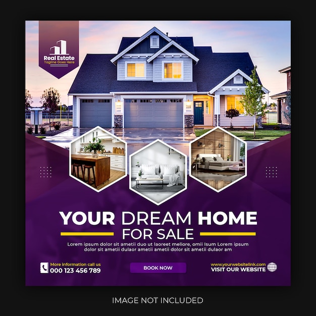 Real estate house property Instagram post or square web banner template