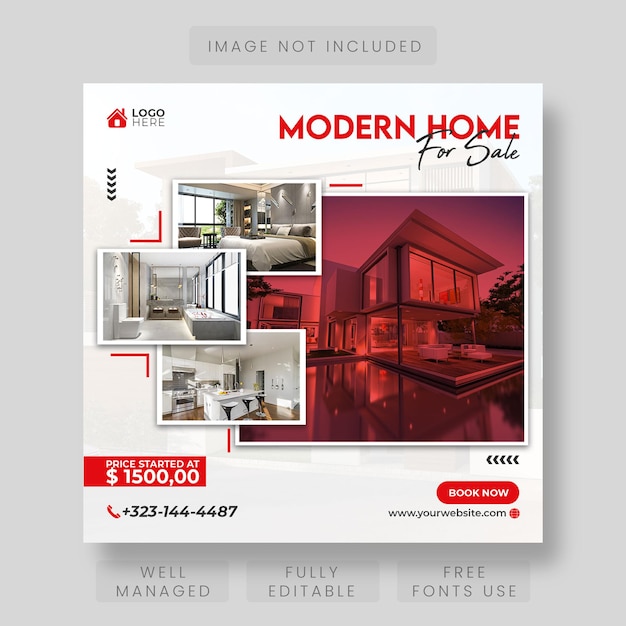 PSD real estate house property instagram post or square web banner template