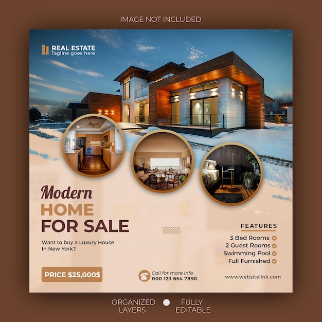 PSD real estate house property instagram and social media banner post template design