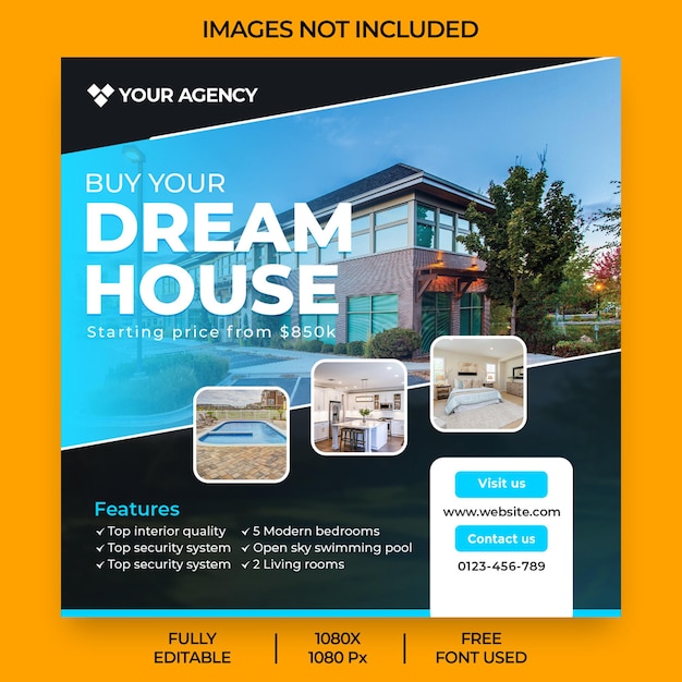 Real estate house property sale instagram post or social media banner template