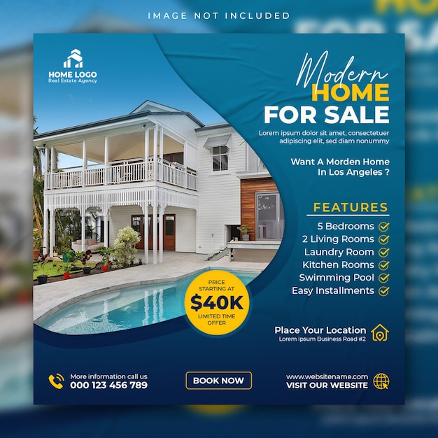 Real estate house property sale instagram square banner or social media post template