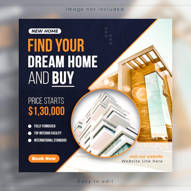 Banner di social media di vendita di proprietà immobiliari e design moderno del modello di post di instagram per la casa Psd Premium