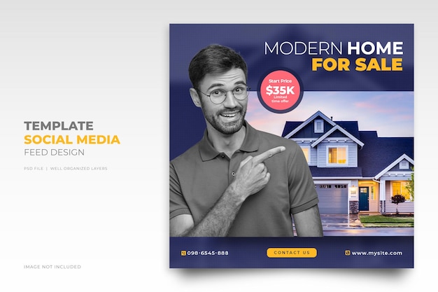 PSD immobiliare casa proprietà vendita social media instagram post o modello di banner web quadrato