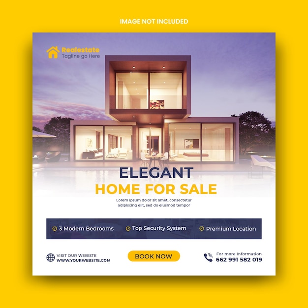 PSD real estate house property sale social media post and instagram square banner template