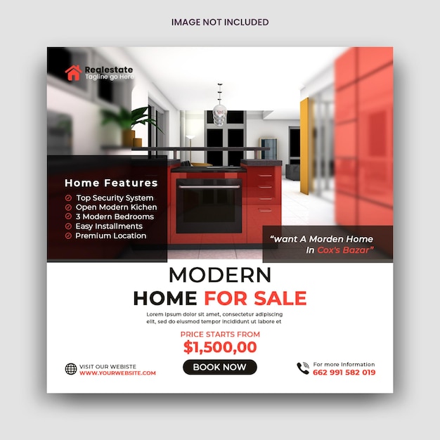 PSD real estate house property sale social media post and instagram square banner template