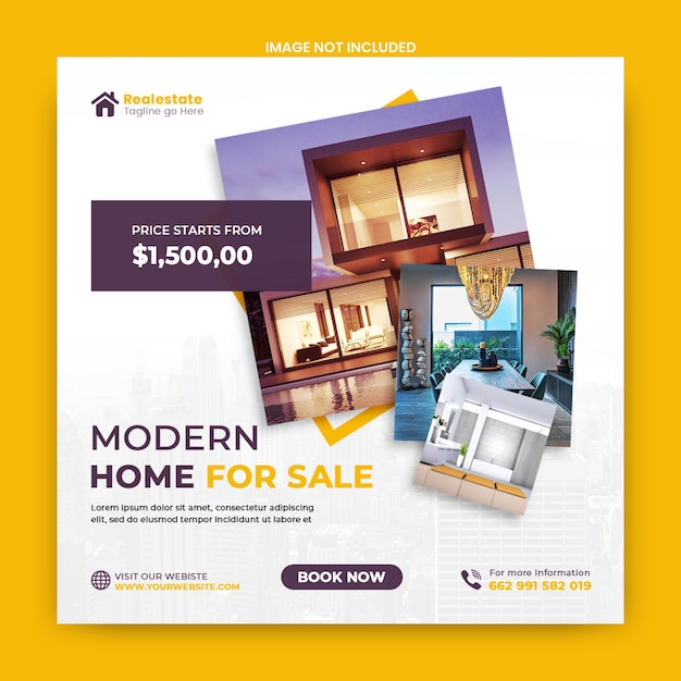 Real estate house property sale social media post and instagram square banner template