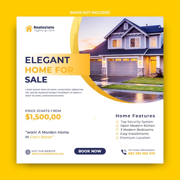 PSD real estate house property sale social media post and instagram square banner template
