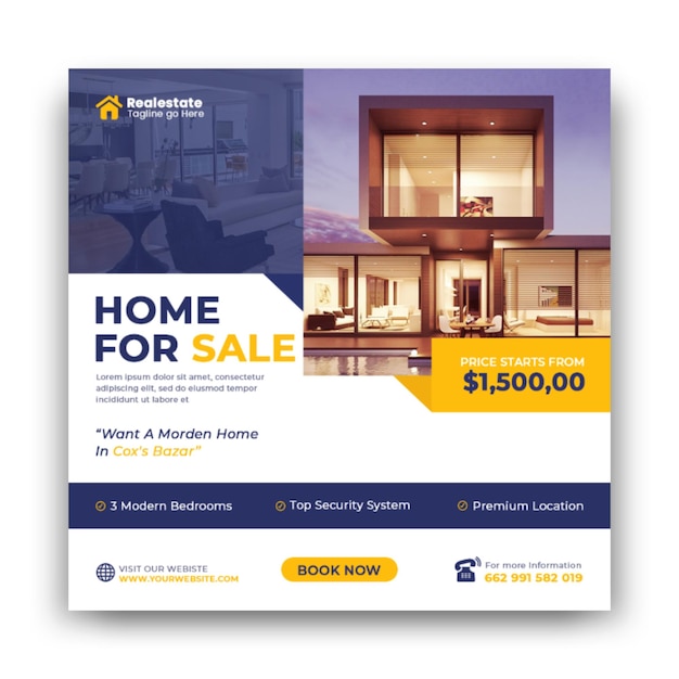 Real estate house property sale social media post and instagram square banner template