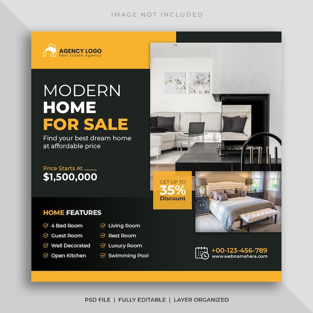 Real estate house property sale social media post and instagram square flyer template