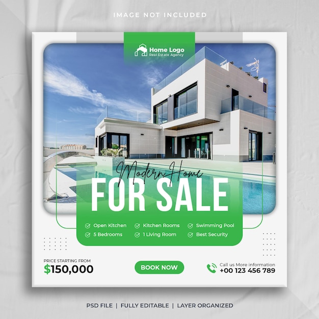 Real estate house property sale social media post and instagram square web banner template