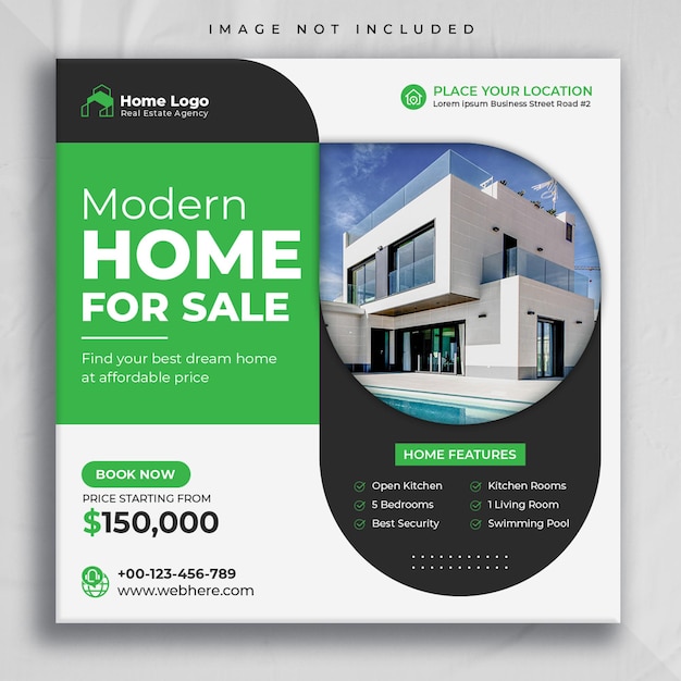 Real estate house property sale social media post and instagram square web banner template