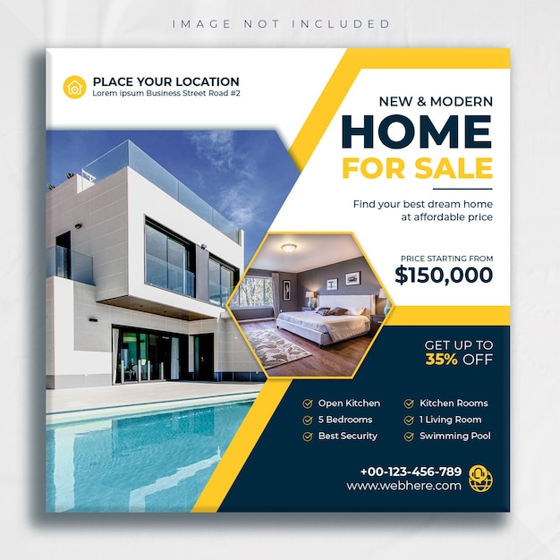 Real estate house property sale social media post and instagram square web banner template