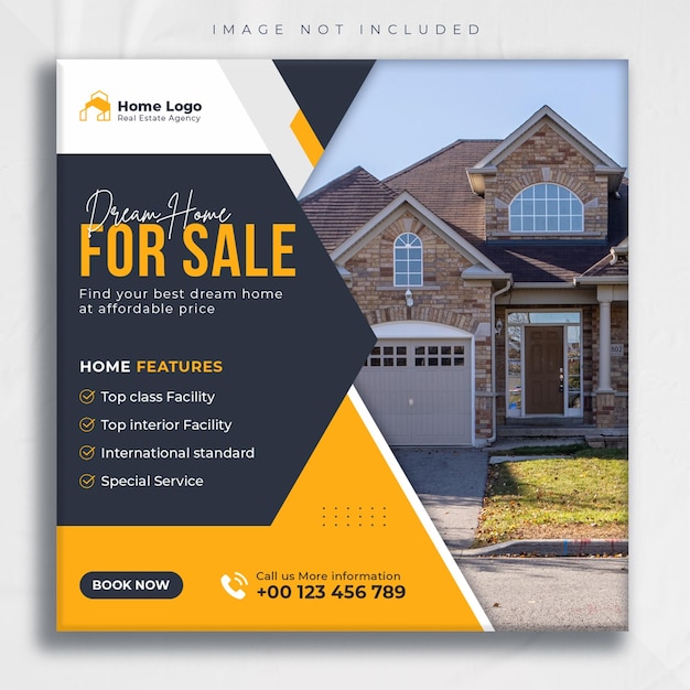 PSD real estate house property sale social media post and instagram square web banner template