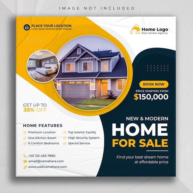 Real estate house property sale social media post and instagram square web banner template