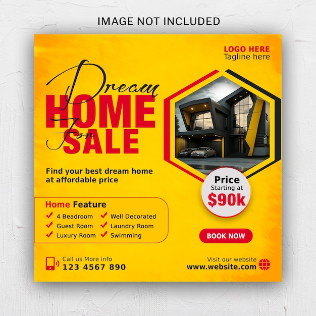 PSD real estate house property sale square banner or social media and instagram post template