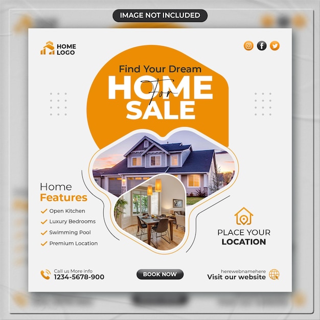 Real estate house property sale square banner or social media post template