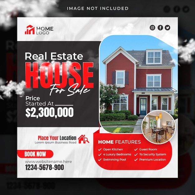 Real estate house property sale square banner or social media post template