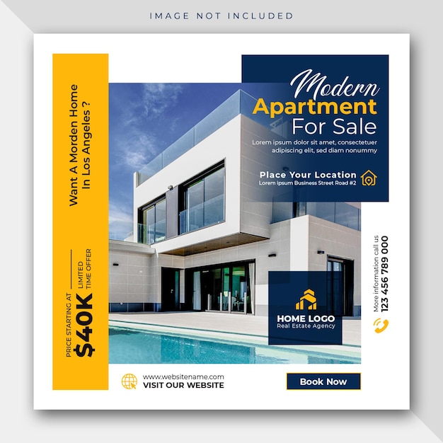 Real estate house property sale square flyer or social media post banner template