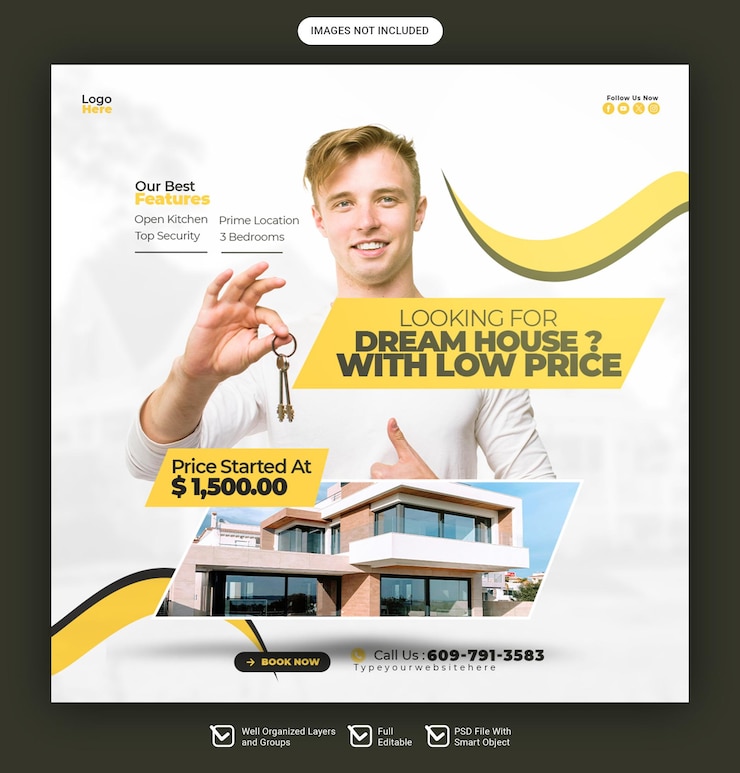 PSD real estate house property social media banner or instagram post template