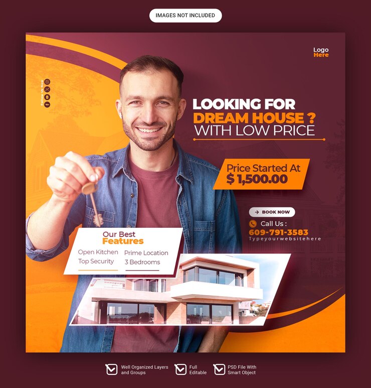 PSD real estate house property social media banner or instagram post template