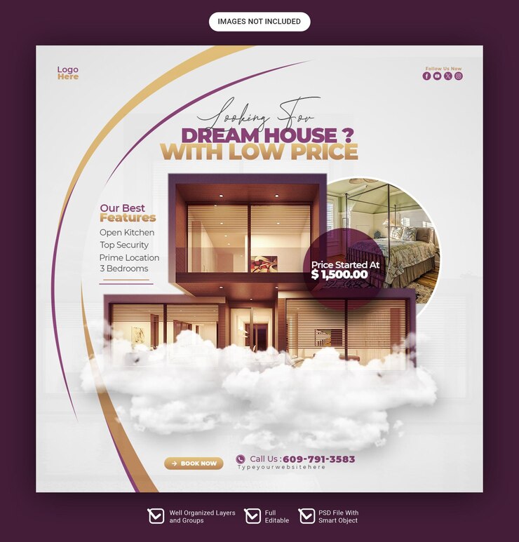 PSD real estate house property social media banner or instagram post template