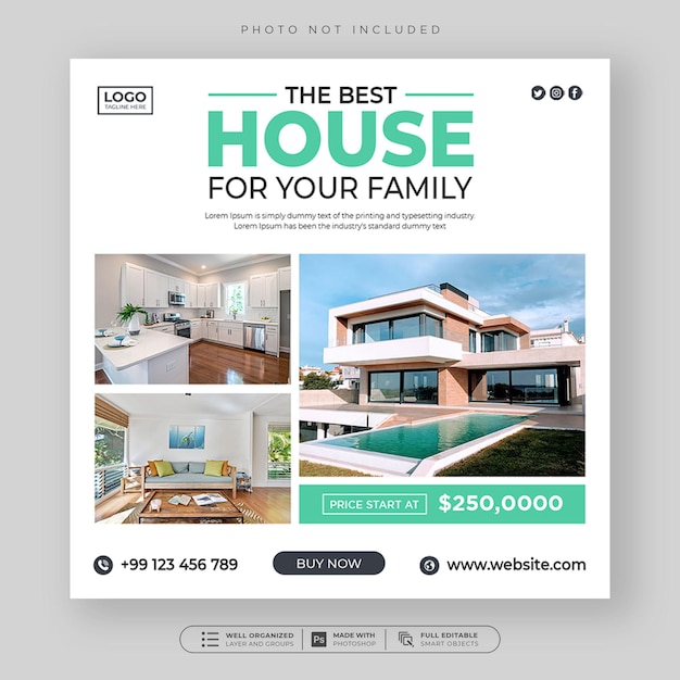 Real estate house property social media or instagram post advertising template