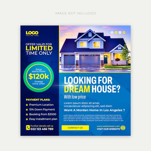 Real estate house property social media or instagram post or square web banner promo template