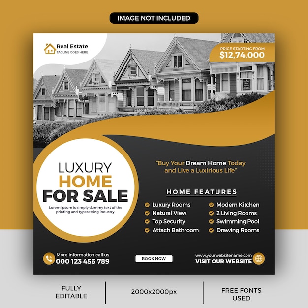 PSD real estate house property social media post template or square web banner