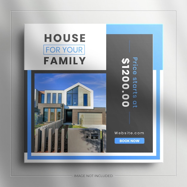 Real estate house property square social media sale banner for instagram post with a clean mockup