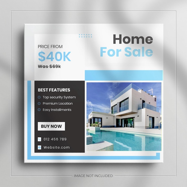 PSD real estate house property square social media sale banner for instagram story with a clean mockup