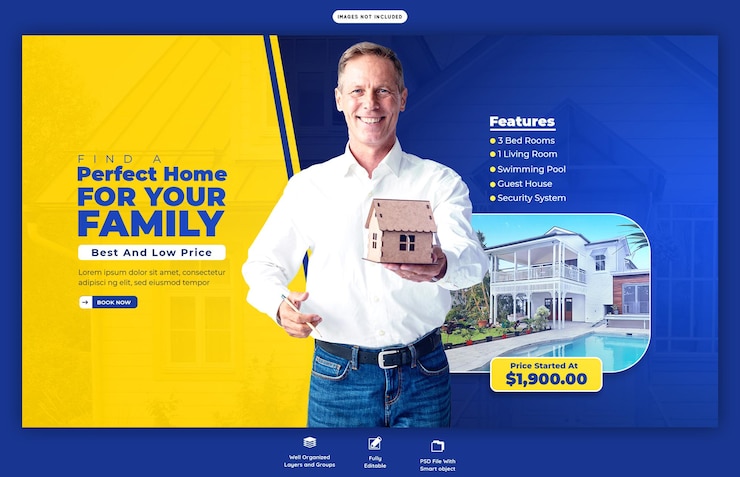 PSD real estate house property web banner or background template
