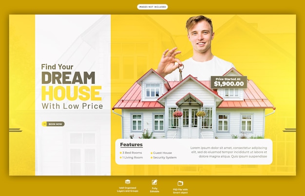 Real estate house property web banner or background template