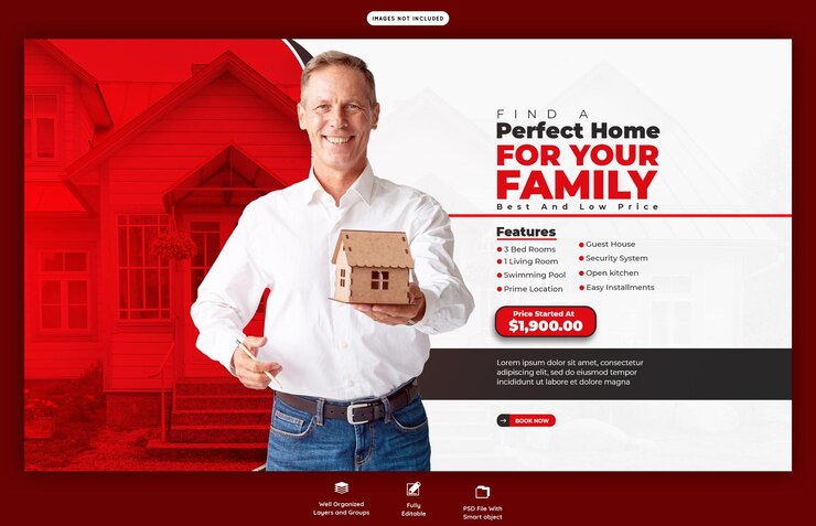 PSD real estate house property web banner or background template