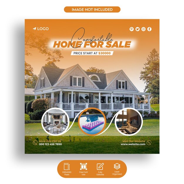 Real estate house rent instagram posts social media post design and web banner