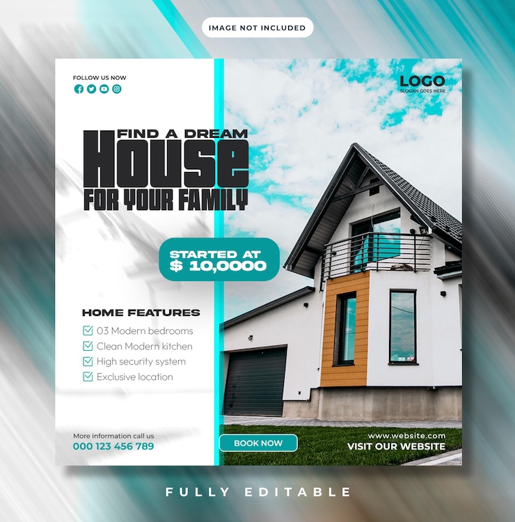 PSD real estate house rent social media poster design template