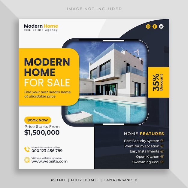 Real estate house sale social media banner and square instagram post template