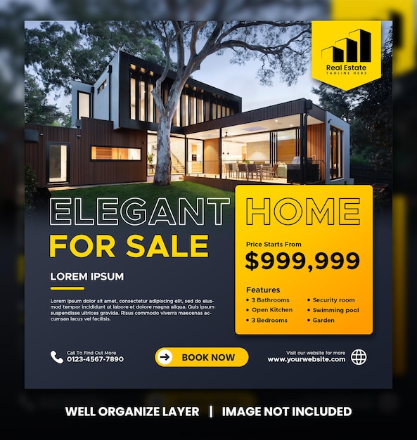 PSD real estate house for sale social media instagram post or square banner template