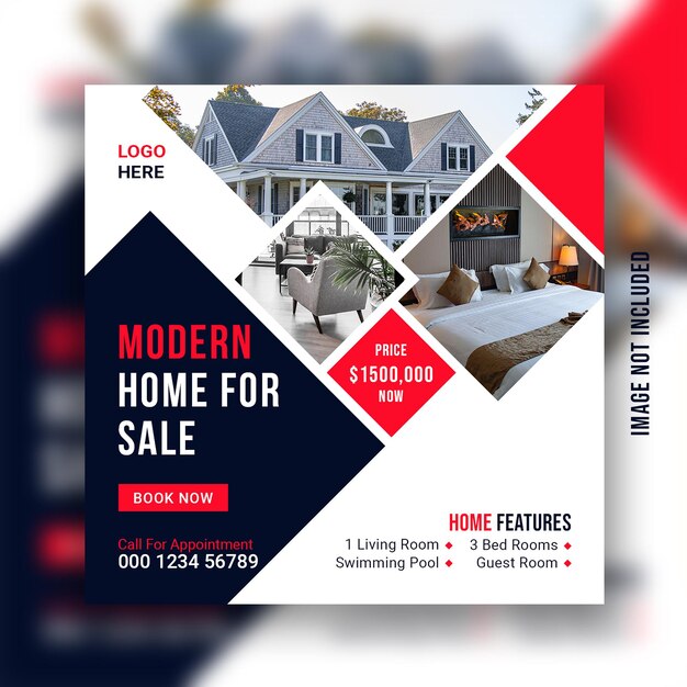 PSD post sui social media di vendita di case immobiliari e modello di banner instagram