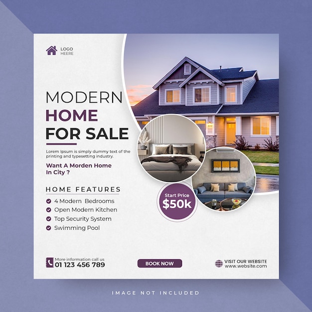 PSD real estate house sale social media post or instagram post banner template