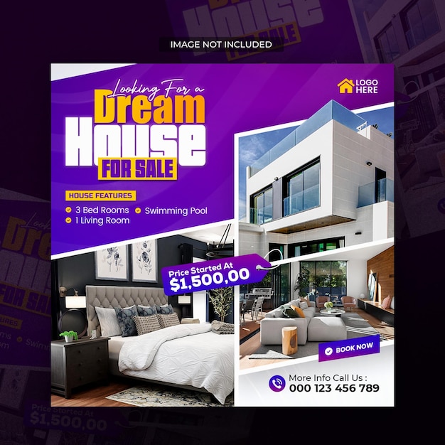 Real estate house social media and instagram post or banner template